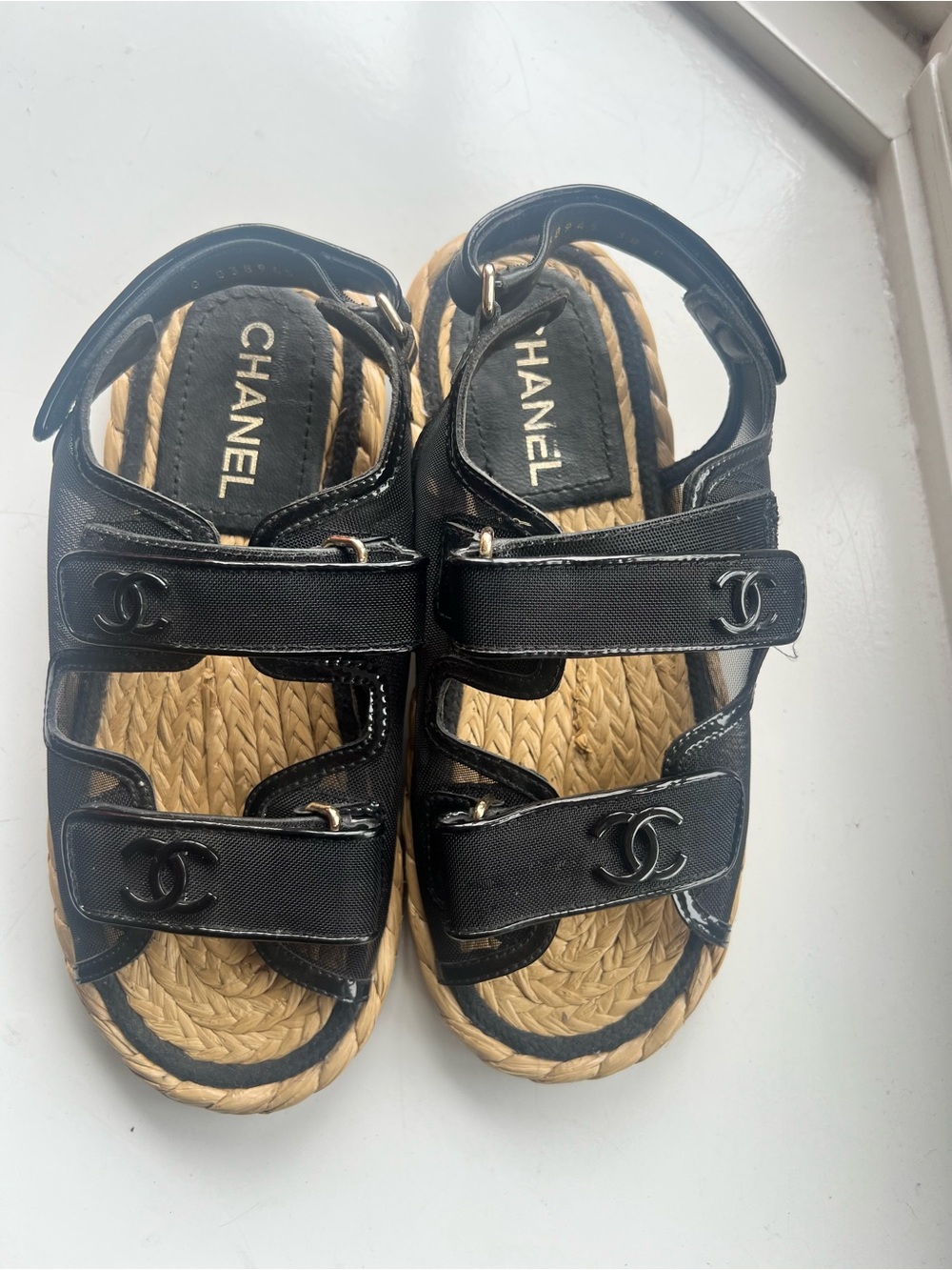CHANEL mesh-panelled flat sandals